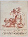 Pieter Langendijk (1683-1756), after Pieter Barbiers I (1717-1780) - [Antique print in red ink, engraving] P. Langendijk after P. Barbiers I, A disabled man with a dog, published ca. 1750.