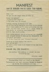 MANIFEST. - Manifest aan de burgerij van de goede stad Tilburg. (Heb meelij! Heb meelij! en neemt er een studentje bij! Houdoe, War!).