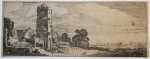 Jan van de Velde II (c. 1593-1641) - Antique print, etching | Square tower and a church /Vierkante toren met kerk, published 1615, 1 p.