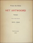 DE WILDE, Frans. - HET ANTWOORD. VERZEN.