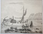 circle of Michiel Jacobus van der Schaft (1829-1889) - [Antique drawing] Boat on a river (boot op rivier), ca. 1800-1850.