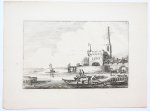 Jan van de Velde II (c. 1593-1641) - Antique print, etching | Two cows on a ferry near a bastion [Set title: Amoenissimae aliquot regiunculae... (4th volume)]/Twee koeien op een veerpont bij een fort, published ca. 1620, 1 p..