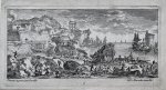 Pierre Mariette II (1634-1716), after Perelle [Gabriel Perelle (1603-1677), Adam Perelle (1638-1695), or Nicholas Perelle (1631-1695)] - Antique print I Harbor scene with the Sybil temple of Tivoli, published ca. 1670, 1 p.