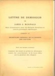 McDONALD, JAMES - Lettre de demission de James G. McDonald Haut Commissaire pour les refugiés (Israélites et autres) provenamt d'Allemagne