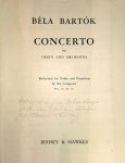Bartók, Béla: - Concerto for violin and orchestra. Reduction for Violin and Pianoforte by the Composer Bartók, Béla: - Concerto for violin and orchestra. Reduction for Violin and Pianoforte by the Composer