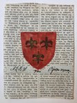 OIJEN, VAN - [Coat of arms] Wapen van A.L.B.W. van Oijen (rood met drie 6-puntige gouden sterren), geplakt op achterzijde van een publicatie door A.A. Vorsterman van Oijen.