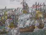 Samuel Pufendorf, 'Sieben Bücher von denen Thaten Carl Gustavs Königs in Schweden', Nurnberg, 1697. Öresund Malmö. - gravure Zeeslag in de Sont, 1658 met Michiel de Ruyter, Van Wassenaer van Obdam, en Witte de With.
