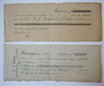 GRONINGEN, KAHREL - [Receipt] Gedrukte kwitantie en wissel t.n.v. theehandel R.J. Kahrel te Groningen, 2 p.