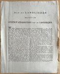 Krap, Jan. - Rare Pamphlet, 1793, Patriots | Aan de Landlieden wegens de Onderwaterzetting van de Landerijen, Utrecht, Jan Krap, 1 p.