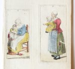 Mare, Pieter de (1757-1796) after Chalon, Christina (1748-1808) - Handgekleurde ets/Handcolored etching: Mother and child [plates 4, 5 from "Zinspelende gedigjes, op de geestige printjes ge-etst door Pieter de Mare...", 1793] (moeder en kind).