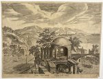 Adriaen Collaert (c.1560-1618) after Hendrick van Cleve III (ca. 1525-ca. 1595) - [Antique print, engraving, ca 1587] Landscape with a small circular temple [Ronde tempel, Regionum, rurium, fundorumque, varii at ove amoeni prospectus], published 1587, 1 p.
