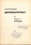 Geus, J.P. - Westfriese Geslachten V,  Overzicht van de Familie Wonder, 43 pag. kleine, geniete softcover, goede staat (wat vlekjes omslag)