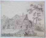 Michiel Jacobus van der Schaft (1829-1889) - [Antique drawing] River landscape with fishermen (Rivierlandschap met vissers), 1805 [?].