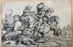 Jan (Jacob) Martsz. de Jonge (1609-after 1647) - [Antique print, etching/ets] Three fighting soldiers on horse/ Drie vechtende soldaten op paarden, published ca. 1650.
