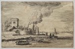 Jan van de Velde II (c. 1593-1641) - Antique print, etching | Beacons at the banks of a river (vuurtorens), published 1616, 1 p.