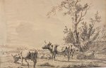 in the styke of Jan Kobell II (1778-1814) - Antique drawing | Grazing cattle (Grazende koeien), ca. 1800, 1 p.