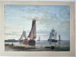 Abraham Hulk (1813-1897) - [Antique drawing, 1870] Coastal view with fishing boats and other ships, published ca. 1870, 1 p.