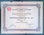 Naamlooze Vennootschap Bataviasche Verkeers Maatschappij Gevestigd te Batavia - Amortisatiebewijs No. 3928: Aflosbaar met f250,-: Luidende aan toonder Naamlooze Vennootschap Bataviasche Verkeers Maatschappij Gevestigd te Batavia - Amortisatiebewijs No. 3928: Aflosbaar met f250,-: Luidende aan toonder