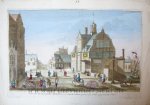 after Hermanus Petrus Schouten (1747-1822) - [Optical print, handcolored] Vue de la nouvelle hotellerie a Amsterdam prise du Coté opposé au Port, published ca. 1750.