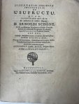 Goes, Adrianus van der, uit Delft - [Dissertation legal 1671] Goes: Disputatio juridica inauguralis de usufructu .... Harderwijk P. van den Houte, 1671, (2)+6 pp.