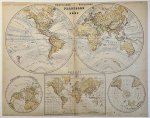 Heinrich Kiepert (1818-1899) - Cartography, colored lithography | Worldmap with globe circles, published ca. 1870, 1 p.