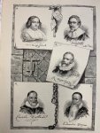  - Lithograph trompe l'oeil print of Hugo de Groot/Hugo Grotius, Maria Reigersberch, Rombout Hogerbeets, Carolus Niellius, Eduardus Poppius in front of the closed door of their prison at Loevenstein castle.