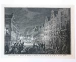 Fokke, S. - Prent: 'Moedwil gepleegd aen de huizinge eens wijnkoopers te Rotterdam, op den 17 Aug. 1751, na dat hij den eed had afgelegt', ets en gravure door S. Fokke, F. Houttuyn exc.