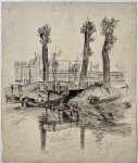 Leendert Klaas Cornelis Prins (1887-1957) - [Modern drawing, black chalk] Five drawings of trees by the water, ca. 1920-1940, 5 pp.