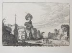 Jan van de Velde II (1593-1641); Claes Jansz. Visscher (II) (1586-1652); Pieter Schenck II (1660-1713) - [Antique etching, ets, landscape print] J. v.d. Velde II, Country road through a village.