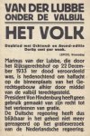 (LUBBE, Marinus van der). RIJKSDAGBRAND - Speciaal raambiljet van de krant Het Volk (10 januari 1934) over de terechtstelling van Marinus van der Lubbe.
