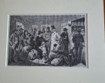 - Gevluchte Russische joden in een herberg in Hamburg, gravure eind negentiende eeuw in passe-partout. 24x16 cm. - Gevluchte Russische joden in een herberg in Hamburg, gravure eind negentiende eeuw in passe-partout. 24x16 cm.