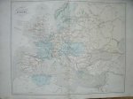 antique map (kaart). - Carte des voies de communication Europe. (Antique map of Europe).