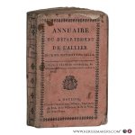 (Annual) - Annuaire du département de l'Allier, contenant la concordance des calendriers, fonctionnaires, population, réflexions sur l'agriculture, monnaies, les relais de la Poste aux chevaux, de Lyon et Clermont à Paris. Pour l'année mille-huit cent vi...