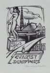 Backer, Denijs de. - Exlibris voor Evarist Schippers. Backer, Denijs de. - Exlibris voor Evarist Schippers.