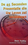 Failla , Don . [ ISBN 9790954434228 ] 5119 - De 45 Seconden Presentatie die Uw Leven zal Veranderen . ( Wanneer je de uren die jij slaapt, werkt en reist optelt, blijven er waarschijnlijk niet meer dan twee uur per dag over om te doen wat jij graag wilt. Dan resteert nog de vraag of jij er -