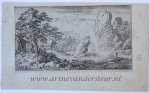 Allard van Everdingen (1621-1675) - [Antique landscape print, etching/ets] The square boulder at the bank of the river, published 1631-1675, 1 p.