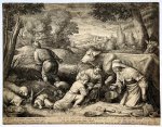 Raphael Sadeler I (1560-1632) after Jacopo Bassano (1510-1592) - [Antique print, engraving] The little milkmaid, R. Sadeler, published 1601, 1 p.