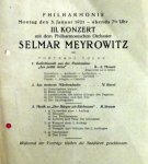 Berlin - Philharmonie: - [Programmzettel] Philharmonie. Montag den 3. Januar 1921, abends 7½ Uhr. III. Konzert mit dem Philharmonischen Orchester [unter Leitung von] Selmar Meyrowitz
