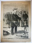 Braakensiek, Johan (1858-1940) - [Original lithograph/lithografie by Johan Braakensiek] Prins Hendrik Stichting (title on object), 1 p. A man is standing for a group of old-sailors on the shore and collects money in his hat. He collects for the care home (verzorgingshuis de P...