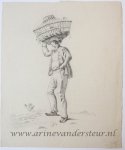 Michiel Jacobus van der Schaft (1829-1889) - [Antique drawing] Man carrying a basket (man draagt een mand), ca. 1850-1900.