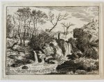 Legros, Salvator (1754-1834) - Original etching/ets: Landscape with waterfalls, ca 1788.