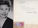 FOYLE, Christina - Typed letter signed and photograph, sent to an autograph collector.