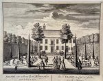 Stoopendaal, Daniel (1672-1726) - Original etching/Antique print/Originele ets: Yslandt, van achteren bij de Bloemperkennaar 't huis te zien. / Vue d' Yslandt du Cote du Jardin vers la Maison, ca 1725.