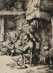 Jacque, Charles (1813-1894) after Ostade, Adriaen van - [Original etching/originele ets] Genre scene (Family in an interior)/Familie in interieur.