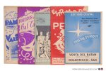 Poujex, Guy Simon, Ruiz Manola, Maurice Brun, A. Urmeneta & J. Castillos - 5 partitions musicales. Pt format, pour 10 paso-doble: 1) Le compositeur Jean Poujex présente 2 paso-dobles Pampéro & Val de Pinos. Créations de l'orchestre Denis Marcel. - 2) Toréros & piccadors. Bal Castillan. 2 paso-doble de Guy Simon. - 3)...