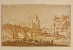 Cornelis Brouwer (1731/35-1803) after Jacob van der Ulft (1621-1689) - [Antique print, printdrawing, Rome, 1821] View of the Ponte Molle in Rome, published ca. 1821, 1 p.