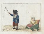 Mare, Pieter de (1757-1796) after Chalon, Christina (1748-1808) - Handgekleurde ets/Handcolored etching: Children playing with a cart [plate 6 from "Zinspelende gedigjes, op de geestige printjes ge-etst door Pieter de Mare...", 1793] (Spelende kinderen).