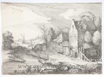 Claes Jansz Visscher (1586/87-1652) after Cornelis Claesz. van Wieringen (1577-1633) - [Antique print, etching] Cottages along a river [AMAENIORES ALIQUOT REGIUNCULAE]/Huizen aan de oever van een rivier, published 1613.
