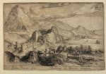 Simon Wijnants Frisius (1580-1629) after Hendrick Goltzius (1558-1617), published by Robert de Baudous (1574/5-1659) - Antique print, etching | Mountainous landscape with a house in the foreground, published 1608, 1 p.