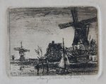 Eugen Rensburg (1887-1956) - [Modern print; etching] Mills at Krimpen aan den Ijssel or aan de Lek, published before 1950.